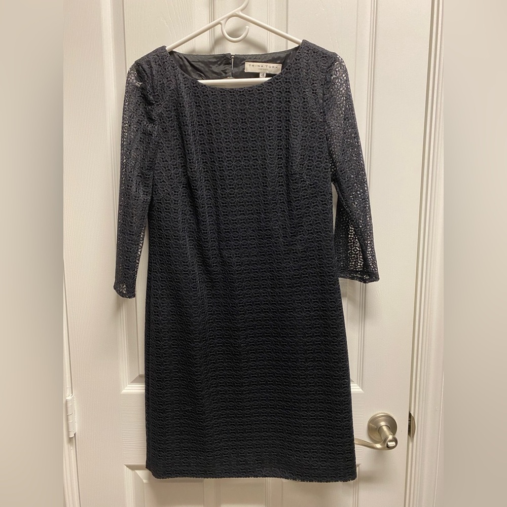Trina Turk Black Lace Long Sleeve Dress LBD Long Sleeve Cocktail Size 4
